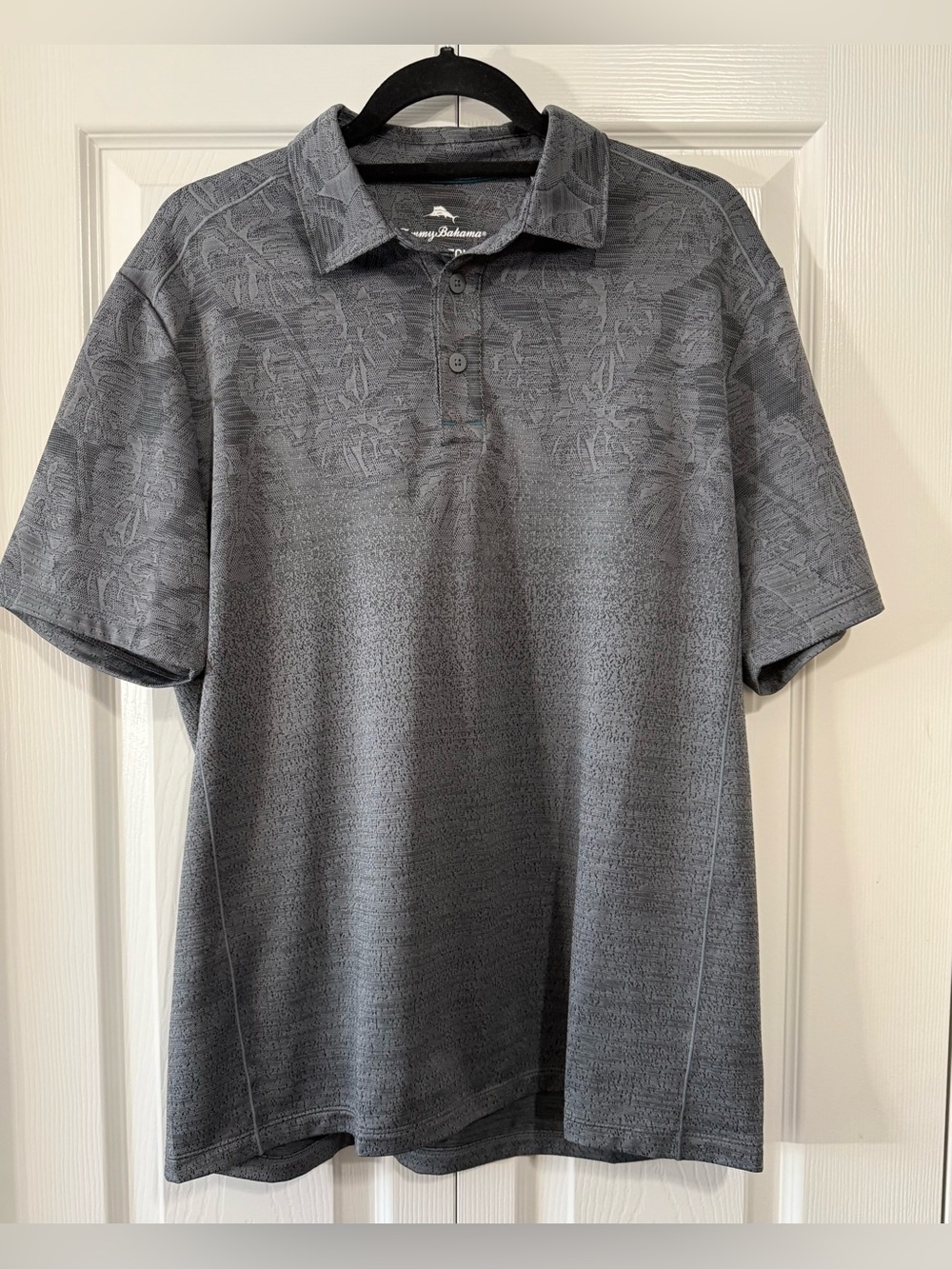 Tommy Bahama IslandZone Gray Jacquard Performance Polo Shirt Men Medium UPF 30